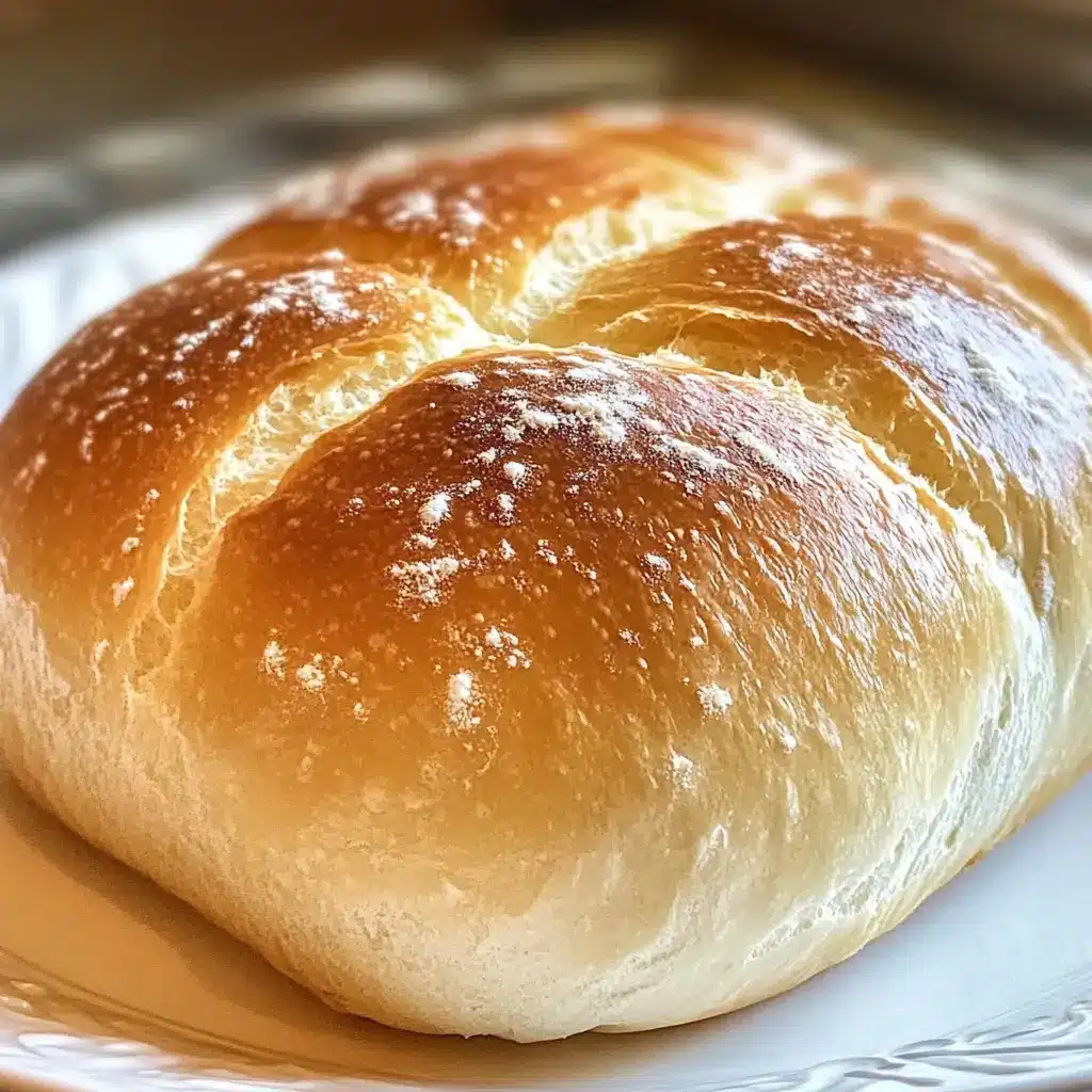Golden crusted gluten-free bread loaf with a soft and airy interior on a white plate