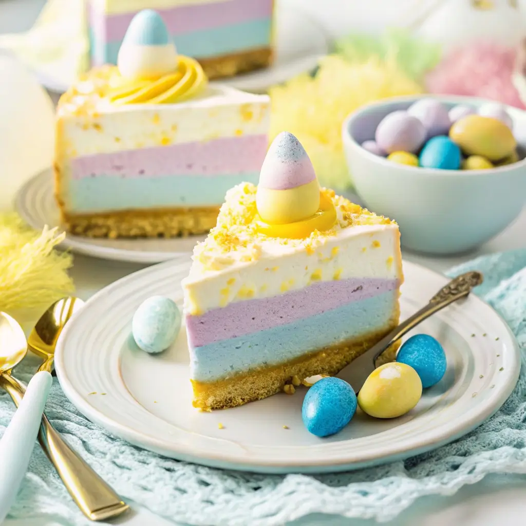 easter-jello-pie-slice Slice of Easter Jell-O pie with candy eggs