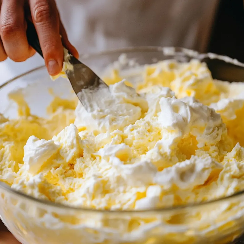 fluffy-cottage-cheese-cloud-bread-folding folding whipped egg whites into cottage cheese mixture