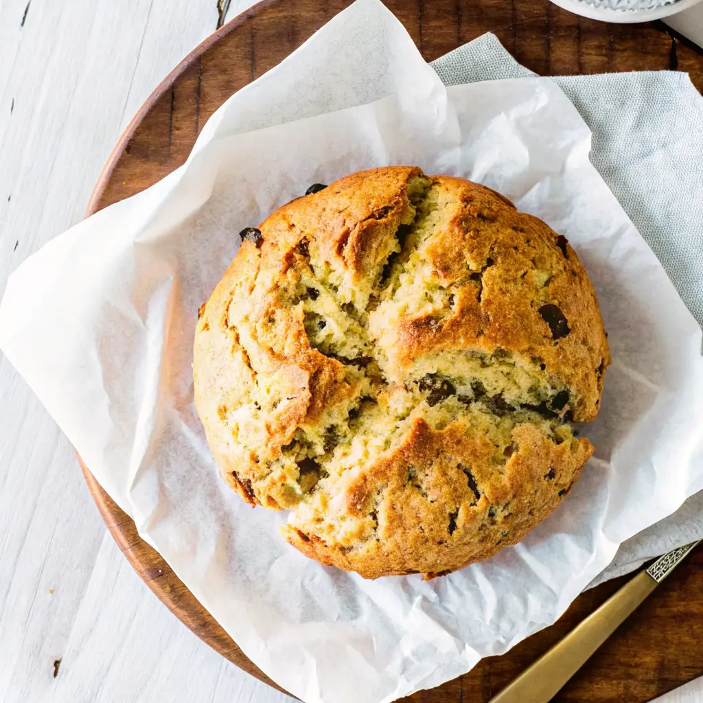 Gluten free Irish soda bread sliced on rustic table