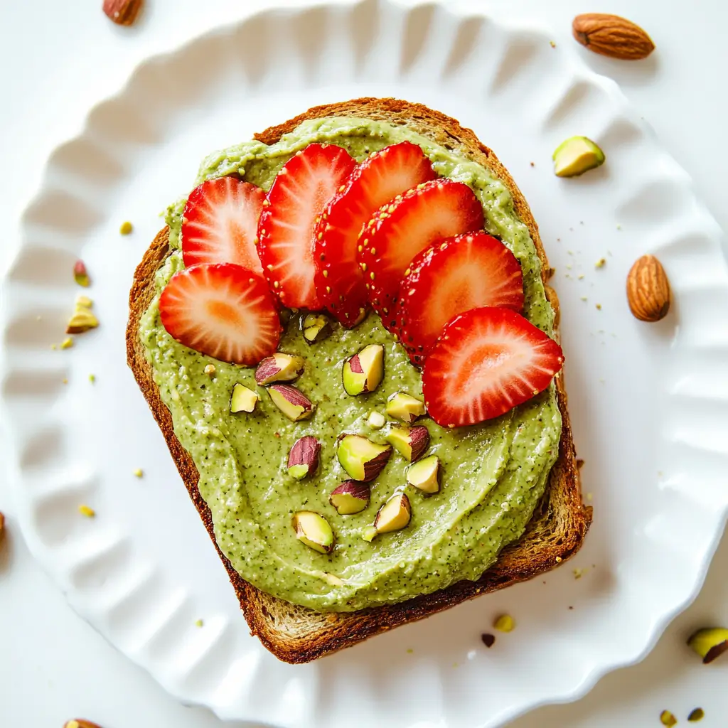 pistachio-butter-toast-serving. Homemade pistachio butter on toast
