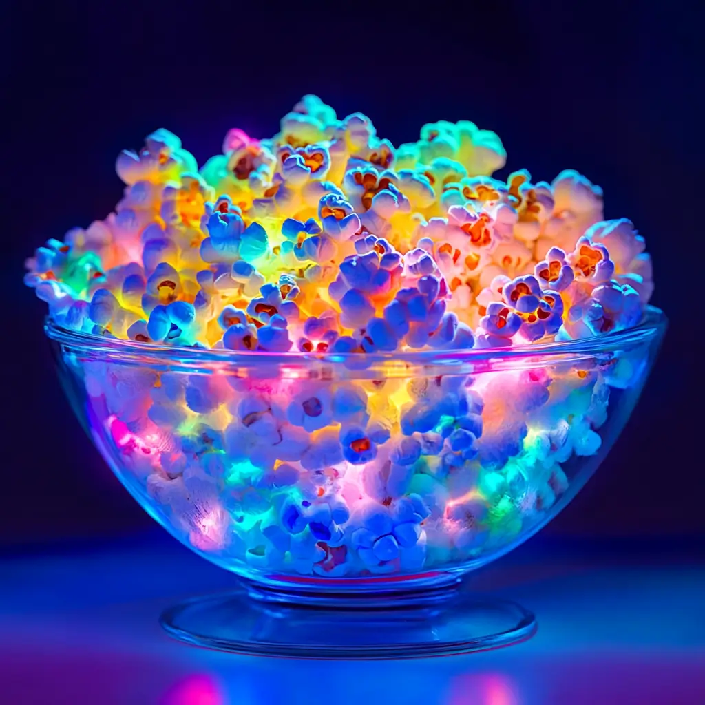 serving-glow-in-the-dark popcorn bombs glow-in-the-dark candy popcorn bombs served in party bowl